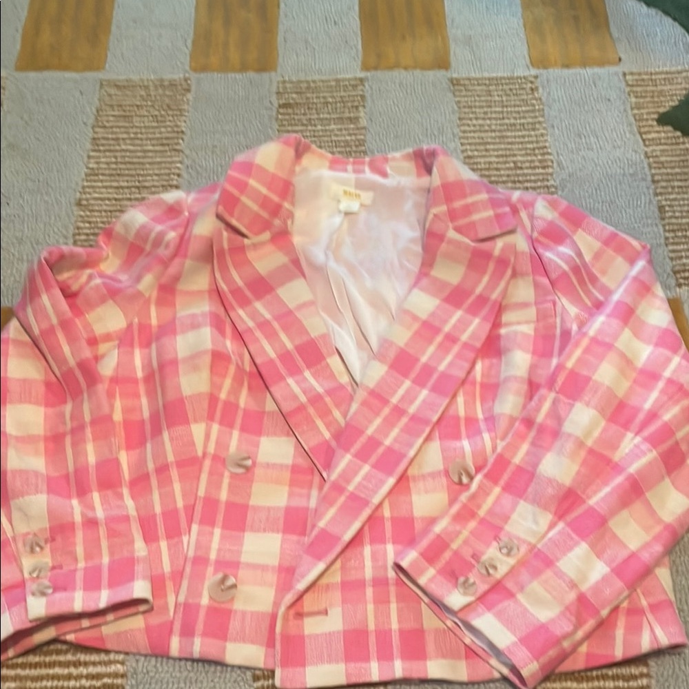 Anthropologie Pink and White Plaid Blazer